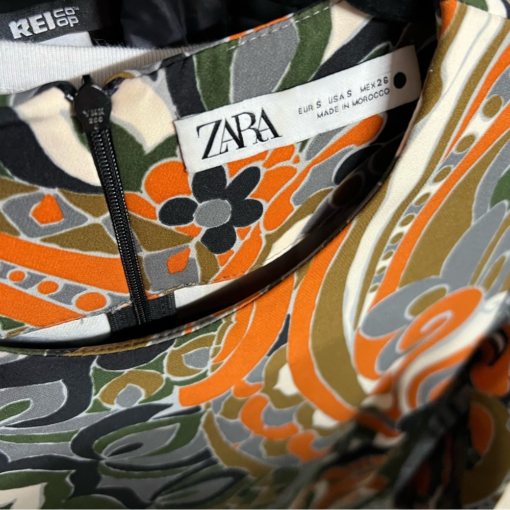 ZARA Mod Floral Orange/Green/White Geometric Lightweight Scuba Mini Dress, S - Picture 11 of 12